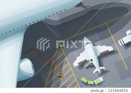 small and big aircrafts preparing in airport small and big aircrafts preparing in airport 133484058