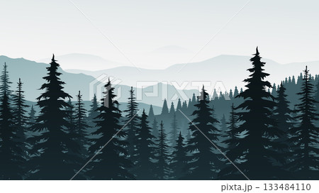 a foggy forest in blue tones back a foggy forest in blue tones back 133484110