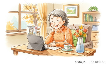 笑顔が咲く！秋のオンライン家族団らん 133484188