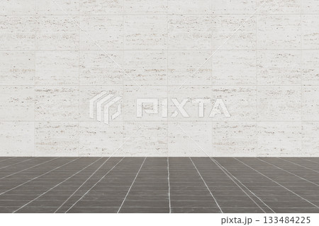 Minimal Empty Interior with White Wall and Dark Tiled Floor Minimal Empty Interior with White Wall and Dark Tiled Floor 133484225
