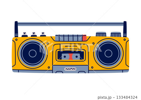 Retro Cassette Recorder for Music Listening Vector Illustration 133484324