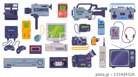 Retro Technique and Old Vintage Gadget Vector Set 133484326