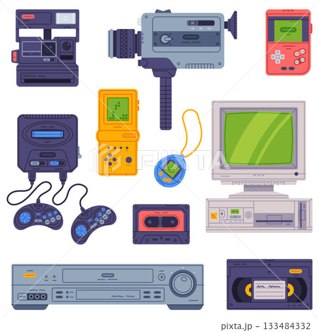 Retro Technique and Old Vintage Gadget Vector Setのイラスト素材 [133484332 ...