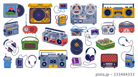 Retro Music Player and Cassette Recorder Vector Set 133484333