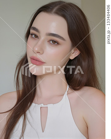 Beautiful young woman with healthy skin natural makeup skincare 133484406