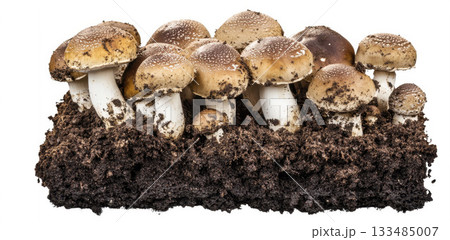 Freshly picked porcini mushrooms, quantity of edible mushrooms, on isolated white background. 133485007