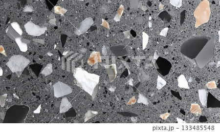 Stylish Monochrome Terrazzo Design with Gray Tones, Textured Mosaic Details, and Abstract Patterns Stylish Monochrome Terrazzo Design with Gray Tones, Textured Mosaic Details, and Abstract Patterns 133485548