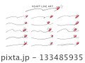 手書き風ハート線セット　赤　水彩塗り　グローバルカラー 133485935