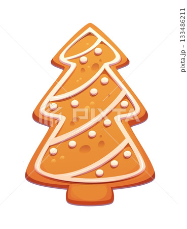 Gingerbread cookie Christmas cartoon pastry dessert. Happy New Year pastry and confectionery, Xmas celebration isolated vector bakery. Winter dessert decoration of Christmas tree gingerbread cookie 133486211