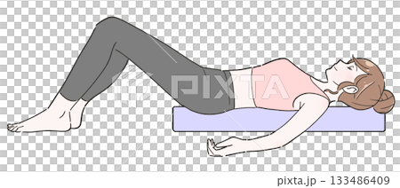 Illustration of a woman doing exercises with a yoga pole 133486409