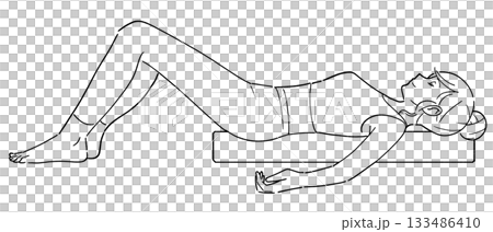 Woman doing exercises with yoga pole black and white illustration 133486410