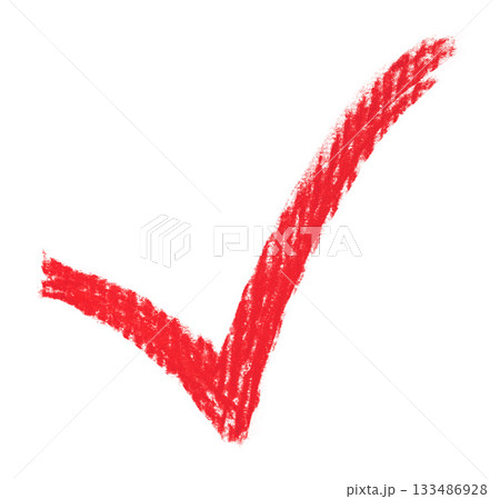 Red checkmark hand-drawn with soft pastel. Soft texture, organic strokes. Isolated on transparent background. Ideal for design, social media, and infographics 133486928