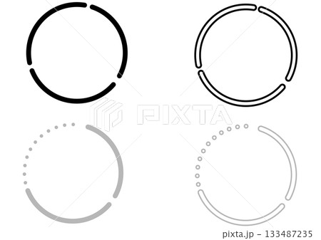 途切れと点線で構成された円形のフレーム・円の分割・構成要素のアイコンセット 途切れと点線で構成された円形のフレーム・円の分割・構成要素のアイコンセット 133487235