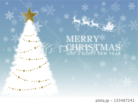 クリスマスカード　クリスマスの背景素材　クリスマスツリーとサンタクロース 133487241