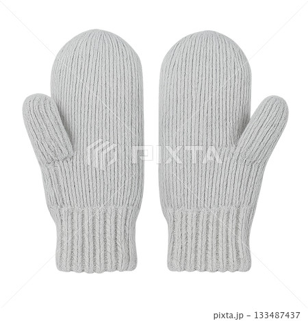 ふんわりニットの冬用ミトン（グレー） 133487437