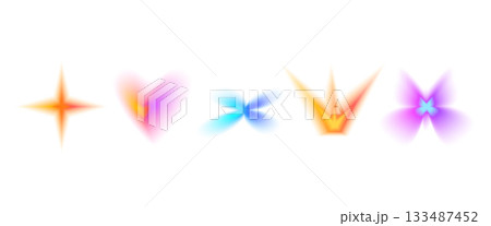 Flower, heart gradient y2k icon figures. Blur aura gradation crown sparks shapes. Blinks and butterfly iridescent transparent forms. Vector blend dissolved elements collection isolated on white bg Flower, heart gradient y2k icon figures. Blur aura gradation crown sparks shapes. Blinks and butterfly iridescent transparent forms. Vector blend dissolved elements collection isolated on white bg 133487452