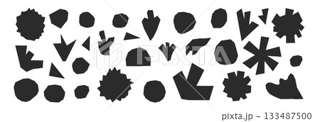 Collage paper cutouts abstract geometric forms. Silhouette rough doodle elements in Matisse-inspired vibe. Handcrafted abstract composition with torn edges. Vector irregular simple forms isolated 133487500