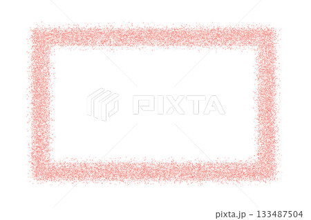 Rose gold horizontal rectangle frame. Stardust Christmas confetti border. Pink thin square text box. Spray paint geometric callout. Vector illustration on transparent background 133487504