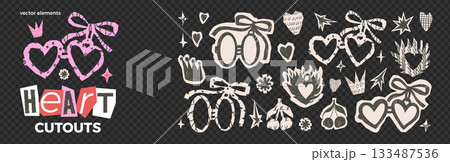 Heart in a fire, pair locket paper cutout stickers. Charcoal doodle cherry, crown, star, and bow coquette, asterisk doodle collage elements for Valentine. Scrapbook cut out scrawl. Vector scribbles Heart in a fire, pair locket paper cutout stickers. Charcoal doodle cherry, crown, star, and bow coquette, asterisk doodle collage elements for Valentine. Scrapbook cut out scrawl. Vector scribbles 133487536