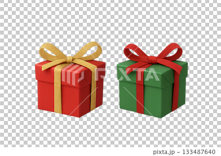 クリスマスプレゼントボックス赤と緑のギフトセット（背景透過） 133487640