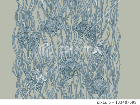 Seamless aquarium pattern with ornamental fish 133487699