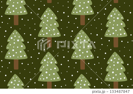 Cute pattern with fir trees and snow 133487847