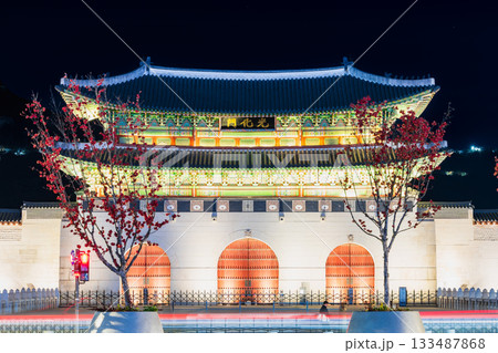 ソウル　ライトアップされた光化門 133487868