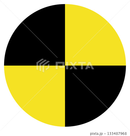 Crash test icon. Black and yellow color circle on white background. Crash test dummy icon mark symbol. flat style. 133487968