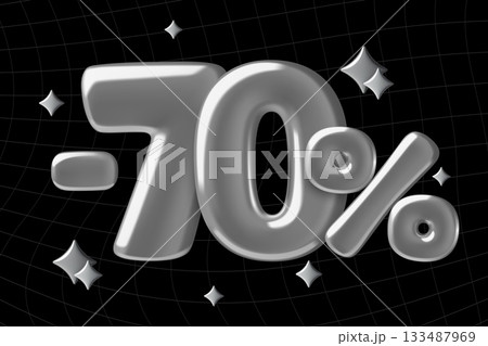 Chrome 70 and percent off sale 3d balloon numbers with sparkles on dark background 133487969