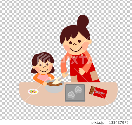 父母與孩子一起製作巧克力 133487973
