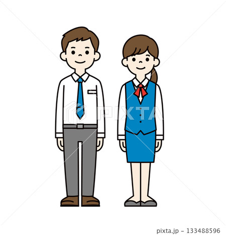 制服・スーツを着た若い男女の会社員の全身ベクターイラスト素材セット＿カラー 133488596
