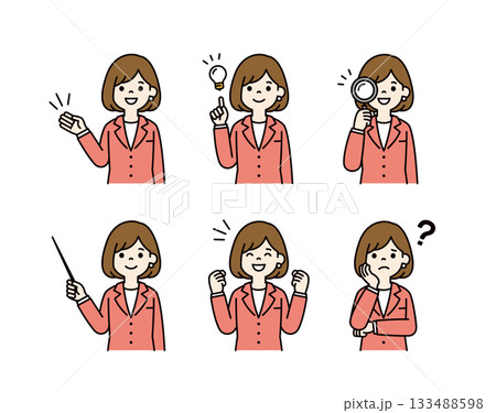 様々なポーズのバリエーションの、若い女性社員・OLの上半身ベクターイラスト素材セット_カラー 様々なポーズのバリエーションの、若い女性社員・OLの上半身ベクターイラスト素材セット_カラー 133488598
