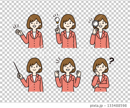 Various pose variations of young female employees and office ladies upper body vector illustration set_color 133488598