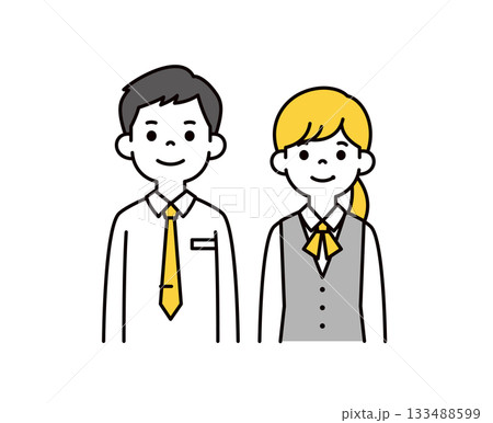 制服・スーツを着た若い男女の銀行員・新入社員・ビジネスマンの上半身ベクターイラスト素材セット 133488599