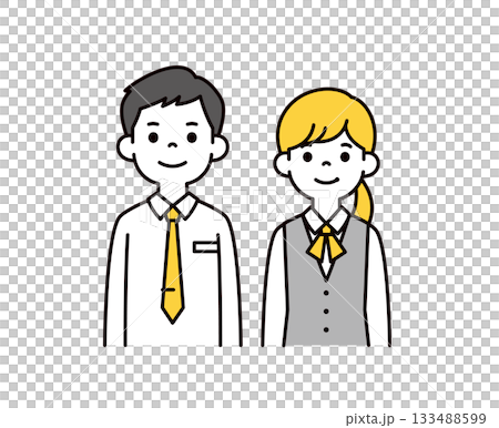 制服・スーツを着た若い男女の銀行員・新入社員・ビジネスマンの上半身ベクターイラスト素材セット 133488599