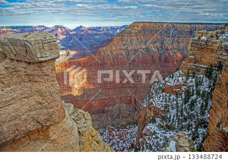 Grand Canyon steep cliffs with winter snow Grand Canyon steep cliffs with winter snow 133488724