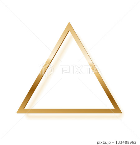 Golden triangle photo frame on white background. Gold button. Blank space for picture, painting, card. 3d realistic empty template vector illustration. Simple object mockup 133488962