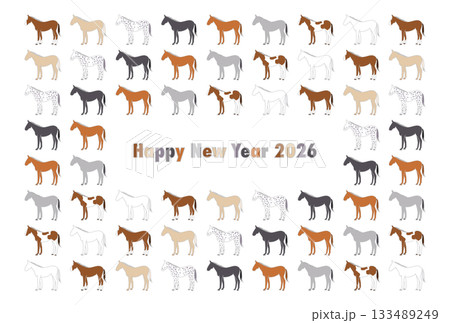2026年午年の年賀状(色々な品種の馬模様) 133489249