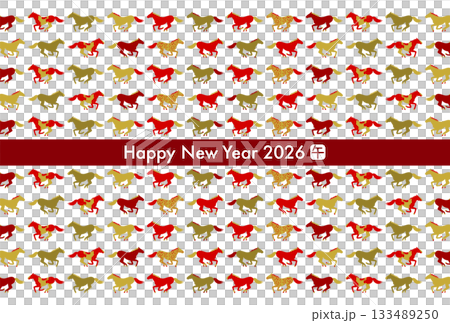 2026年午年の年賀状(赤と金の走る馬模様) 2026年午年の年賀状(赤と金の走る馬模様) 133489250