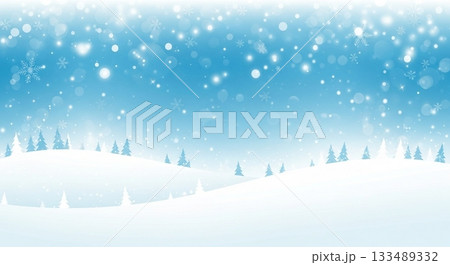 白銀の雪原と淡い青空に雪が舞う、静かで爽やかな冬の背景イラスト 白銀の雪原と淡い青空に雪が舞う、静かで爽やかな冬の背景イラスト 133489332