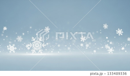 淡いブルーの空間に白い雪の結晶が優しく舞う、シンプルで使いやすい冬の背景デザイン 133489336