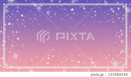 紫からピンクへと変化するグラデーションに白い雪の結晶が舞う、かわいらしい冬のフレーム背景 紫からピンクへと変化するグラデーションに白い雪の結晶が舞う、かわいらしい冬のフレーム背景 133489348