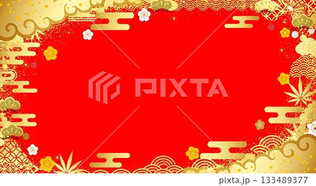 赤と金の華やかな和柄で彩られたお正月の背景デザイン 133489377