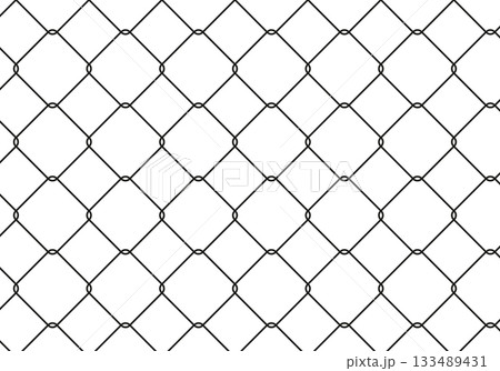 Steel fence wire chain link pattern, endless grid background. Prison wire black mesh, fishnet texture. Basketball hoop net. Metal rhombus lattice. Seamless pattern for soccer, football, hockey gates. 133489431