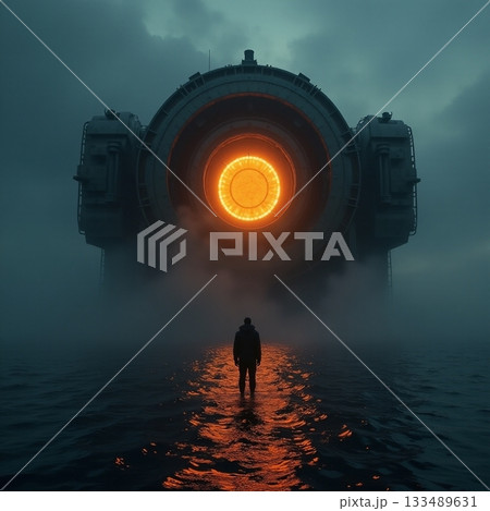 Mysterious figure stands before a colossal...のイラスト素材 [133489631] - PIXTA