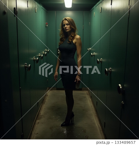 Mood of mystery captivates in a dimly lit hallway Generative AI 133489657