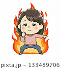 やる気満々の女性キャラクターのイラスト（燃える背景） 133489706
