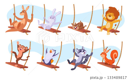 Animals swing. Funny cartoon children animals riding on swing exact vector illustration of animals Animals swing. Funny cartoon children animals riding on swing exact vector illustration of animals 133489817