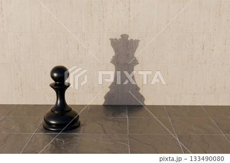 Chess Pawn Casting Queen Shadow Symbolizing Potential and Ambition 133490080