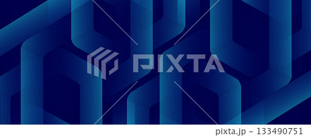 Digital hexagonal blue abstract background. Digital futuristic technology concept with hexagons. Geometric stripe line art design for poster, brochure, cover, banner, website, header 133490751